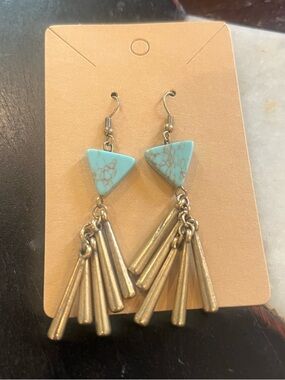Lucky Brand Turquoise Triangle Drop Earrings with Gold-Tone Fringe